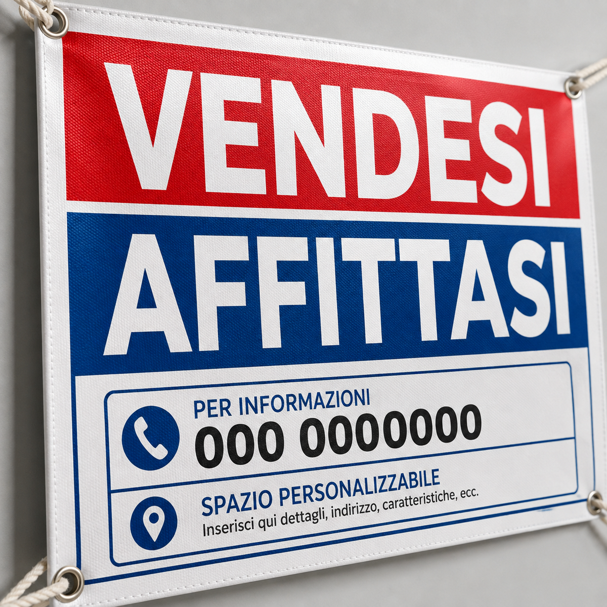 Striscione Vendesi Affittasi personalizzato - 02 dettaglio personalizzazione
