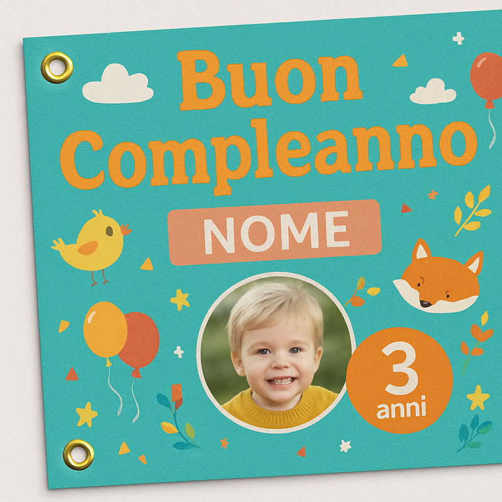 BANNER STRISCIONE compleanno - Spiderman MOD 2 - CON NOME foto ed età bimbo/a - 02 dettaglio personalizzazione