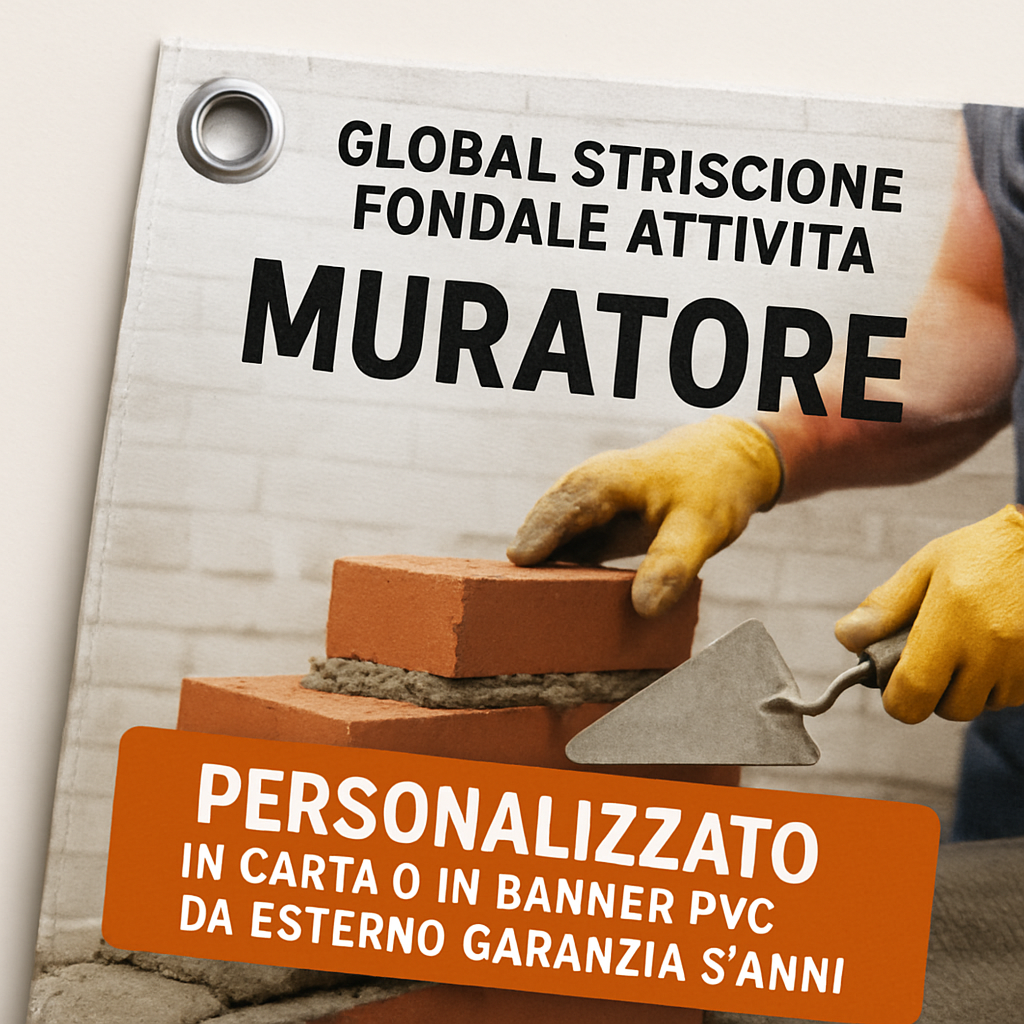 GLOBAL STRISCIONE FONDALE ATTIVITÀ - MURATORE - PERSONALIZZATO IN CARTA O IN BANNER PVC ANCHE DA ESTERNO GARANZIA 5 ANNI - 02 dettaglio personalizzazione