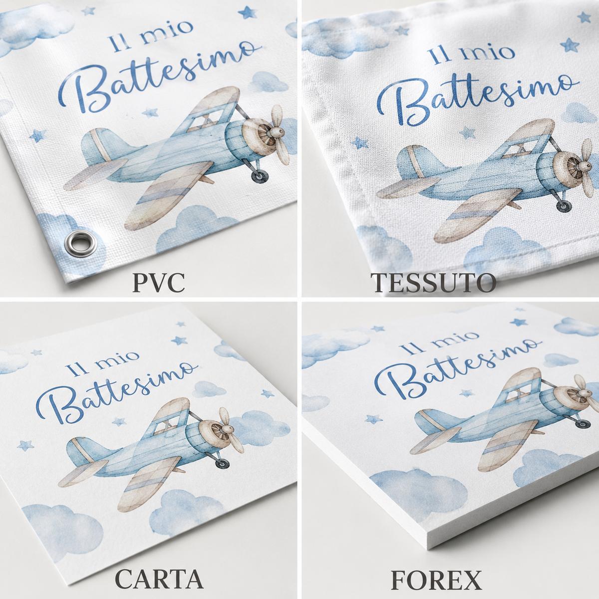 Banner battesimo Aeroplanino personalizzato - 03 materiali