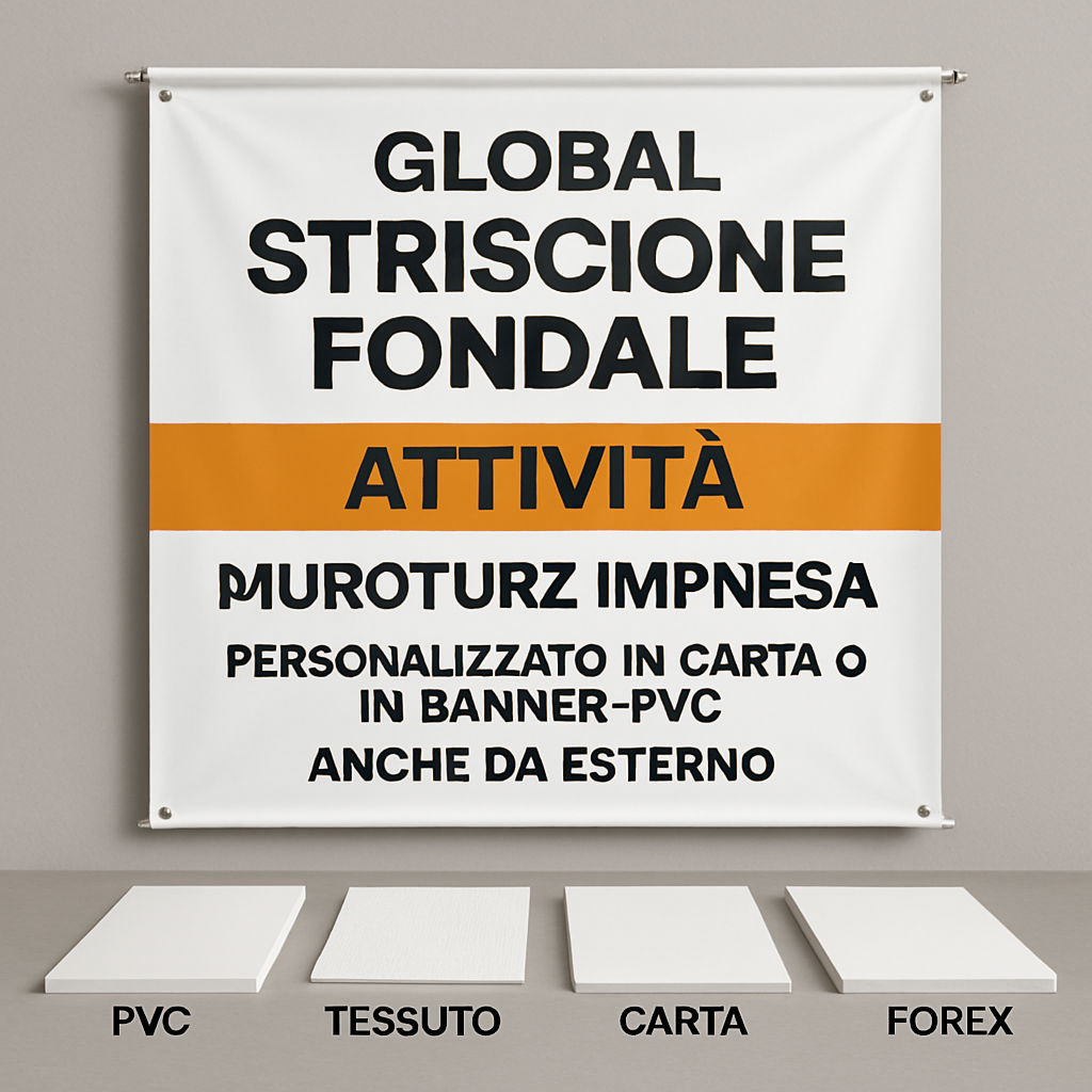 GLOBAL STRISCIONE FONDALE ATTIVITÀ - MURATORE IMPRESA - PERSONALIZZATO IN CARTA O IN BANNER PVC ANCHE DA ESTERNO GARANZIA 5 ANNI - 03 materiali