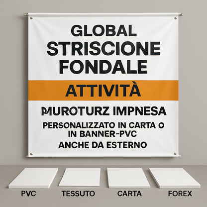 GLOBAL STRISCIONE FONDALE ATTIVITÀ - MURATORE IMPRESA - PERSONALIZZATO IN CARTA O IN BANNER PVC ANCHE DA ESTERNO GARANZIA 5 ANNI - 03 materiali