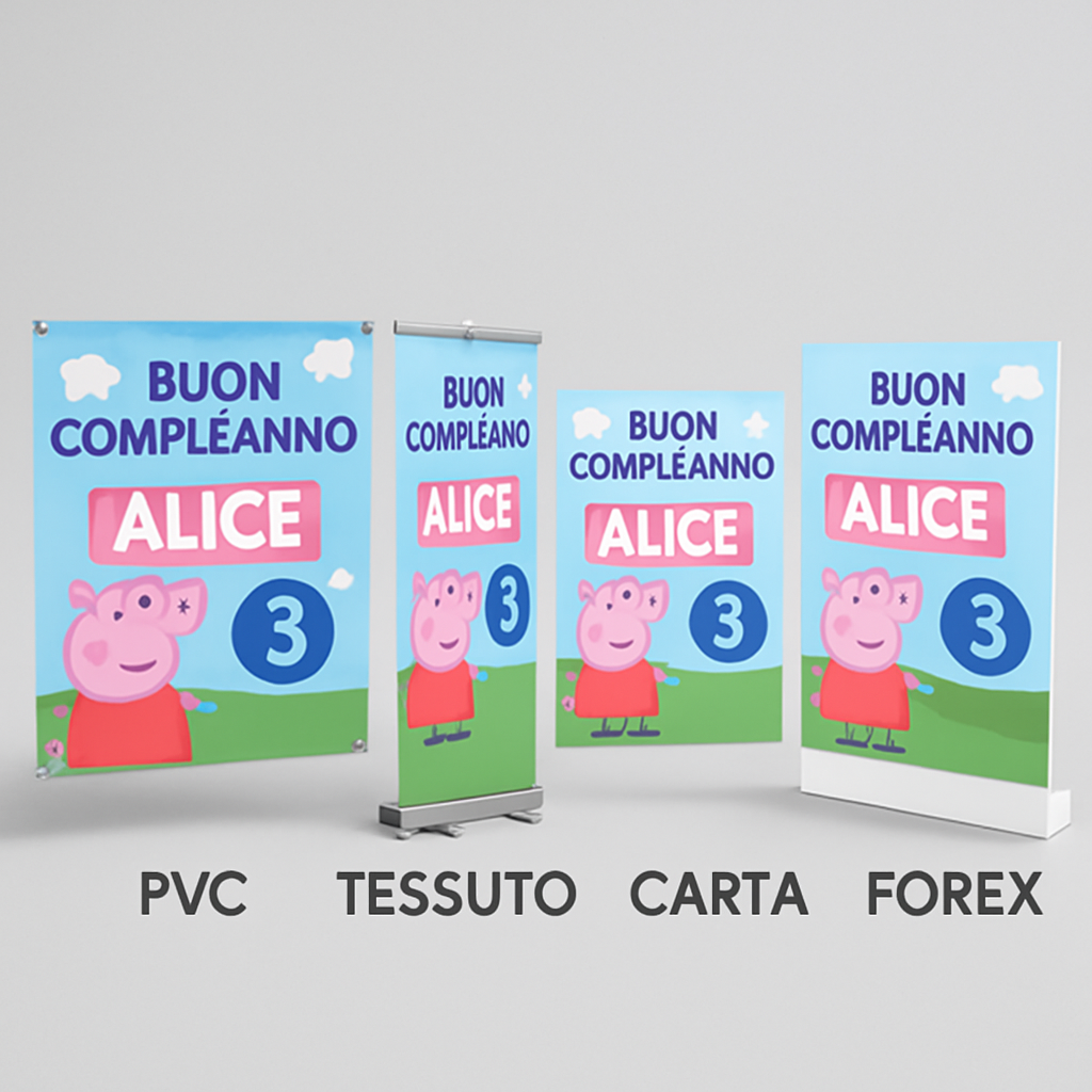 BANNER STRISCIONE compleanno - Peppa Pig - CON NOME foto ed età bimbo/a - 03 materiali