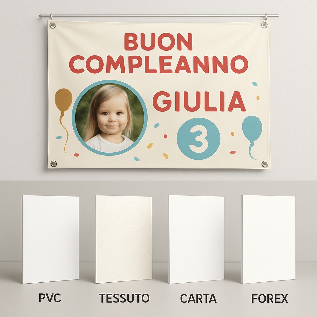 BANNER STRISCIONE compleanno - Topo Tip - CON NOME foto ed età bimbo/a - 03 materiali