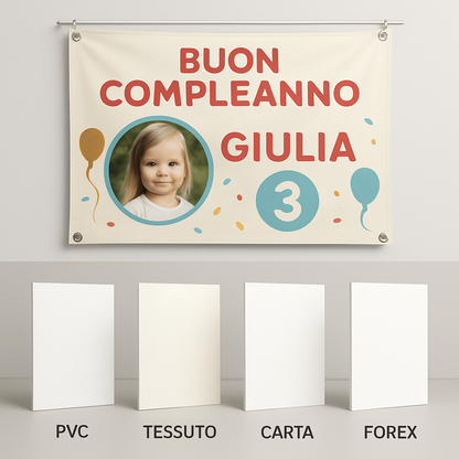 BANNER STRISCIONE compleanno - Topo Tip - CON NOME foto ed età bimbo/a - 03 materiali