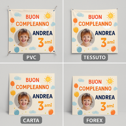BANNER STRISCIONE compleanno - Spiderman MOD 2 - CON NOME foto ed età bimbo/a - 03 materiali