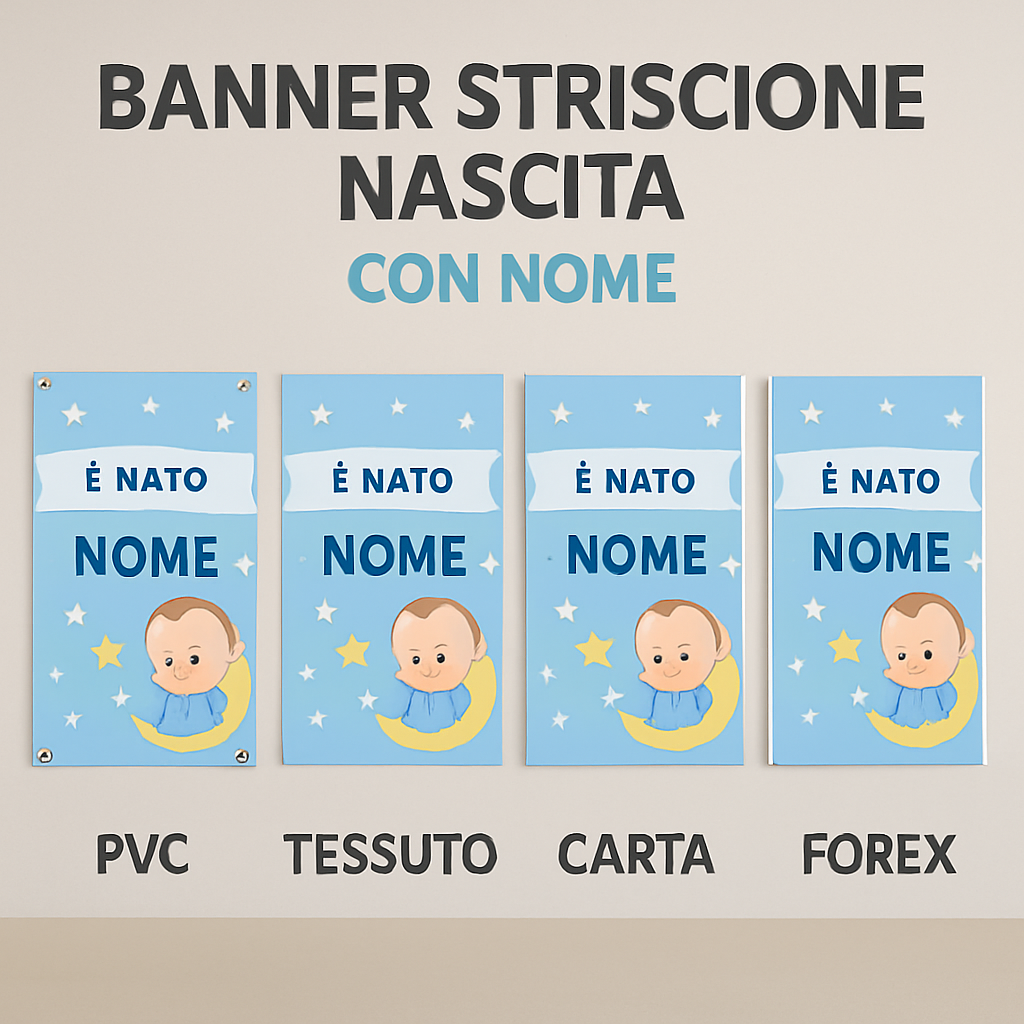 BANNER STRISCIONE NASCITA - Topolino Baby - CON NOME bimbo/a - 03 materiali