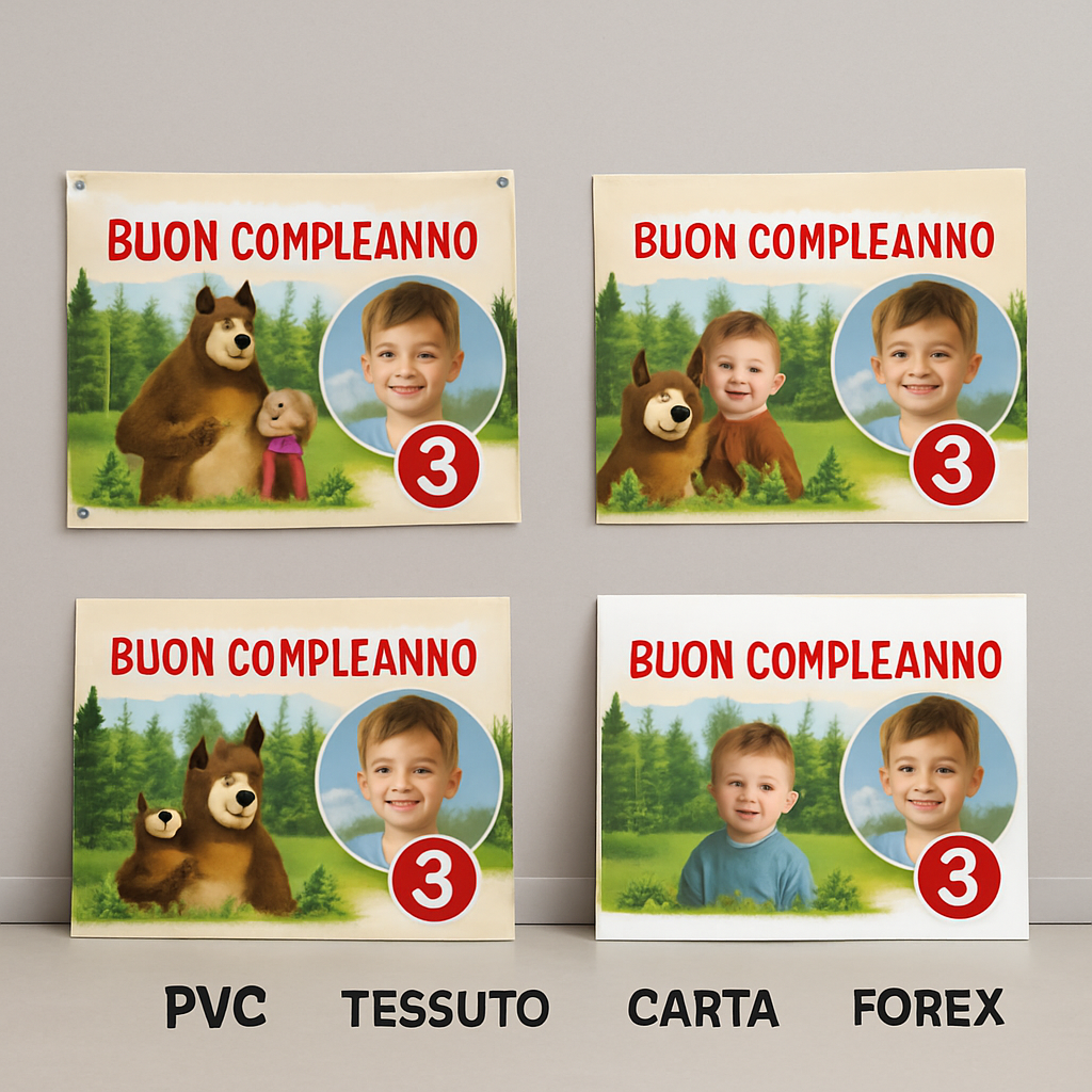 BANNER STRISCIONE compleanno - Masha e Orso - CON NOME foto ed età bimbo/a - 03 materiali