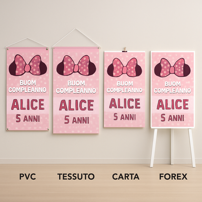 BANNER STRISCIONE compleanno - Minnie Topolina - CON NOME ed età bimbo/a - 03 materiali