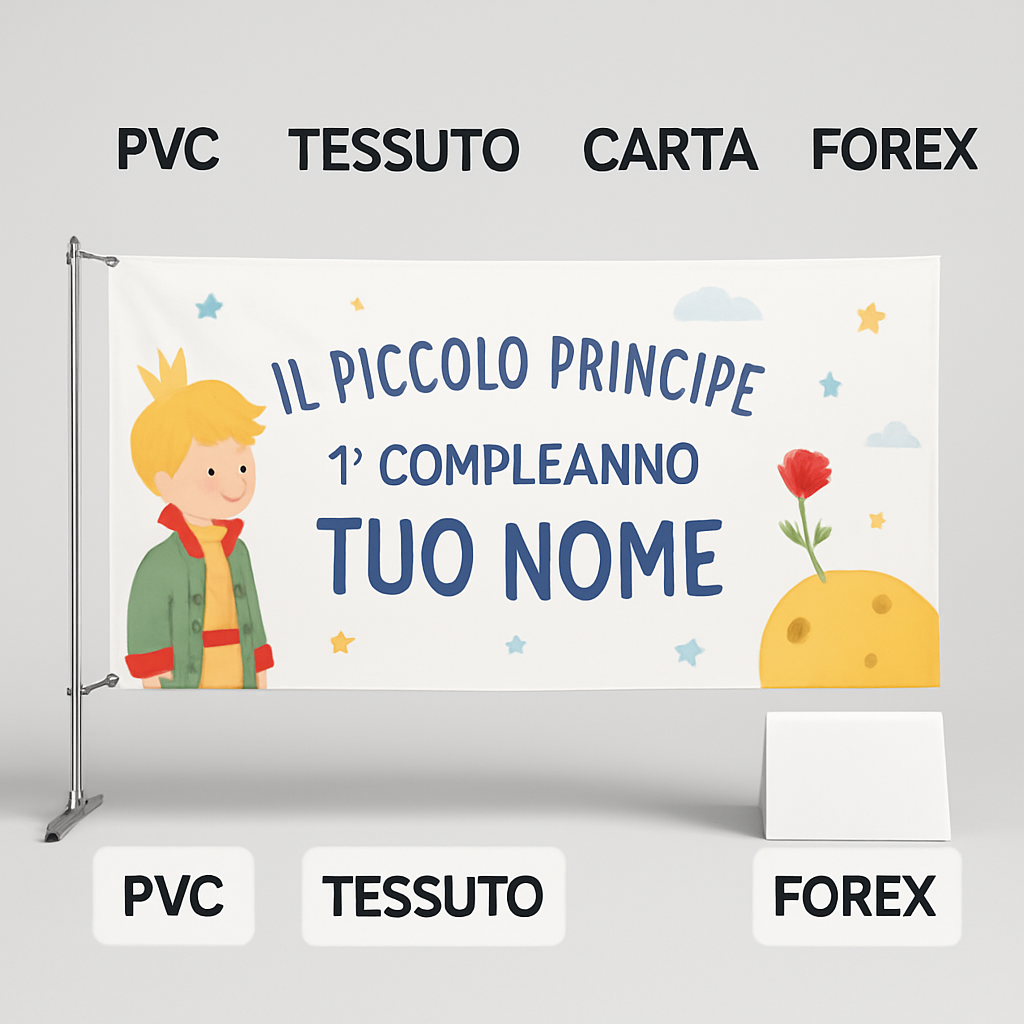 BANNER STRISCIONE primo compleanno - IL PICCOLO PRINCIPE M3 - CON TUO NOME bimbo - 03 materiali