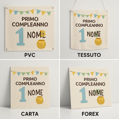 BANNER STRISCIONE PRIMO compleanno - winnie the pooh - CON NOME bimbo bimba - 03 materiali
