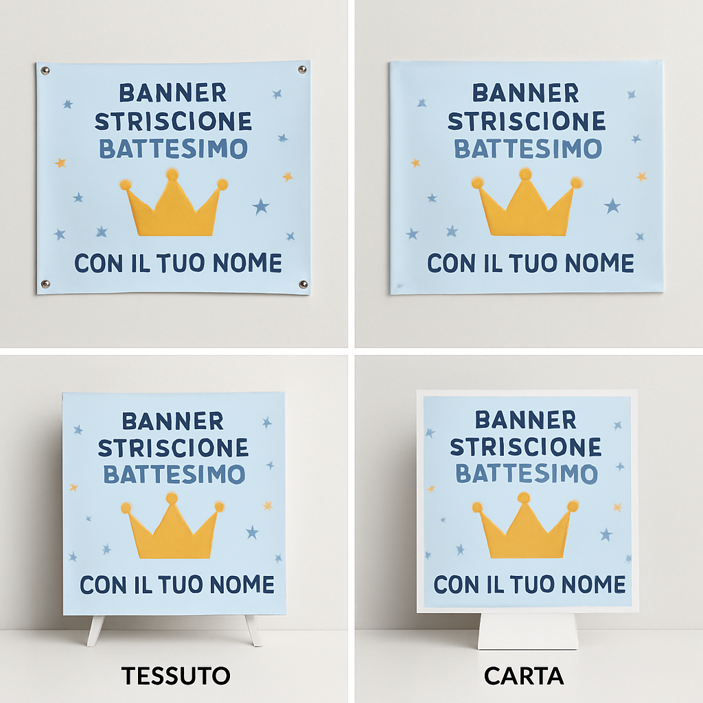 BANNER STRISCIONE BATTESIMO - Corona Principessa - CON IL TUO NOME bimbo - 03 materiali