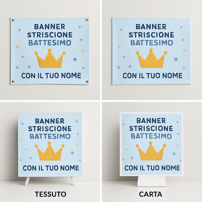 BANNER STRISCIONE BATTESIMO - Corona Principessa - CON IL TUO NOME bimbo - 03 materiali