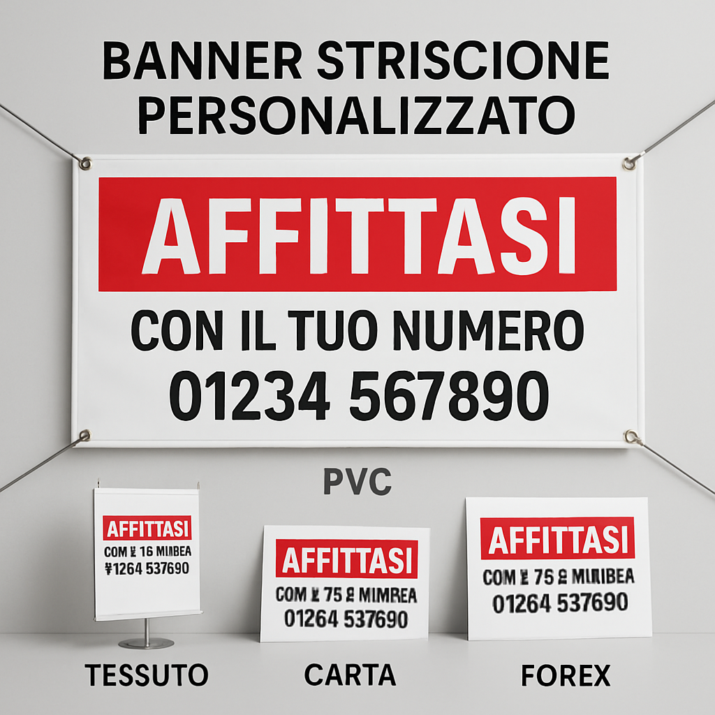 BANNER STRISCIONE PERSONALIZZATO - AFFITTASI - CON IL TUO NUMERO - 03 materiali