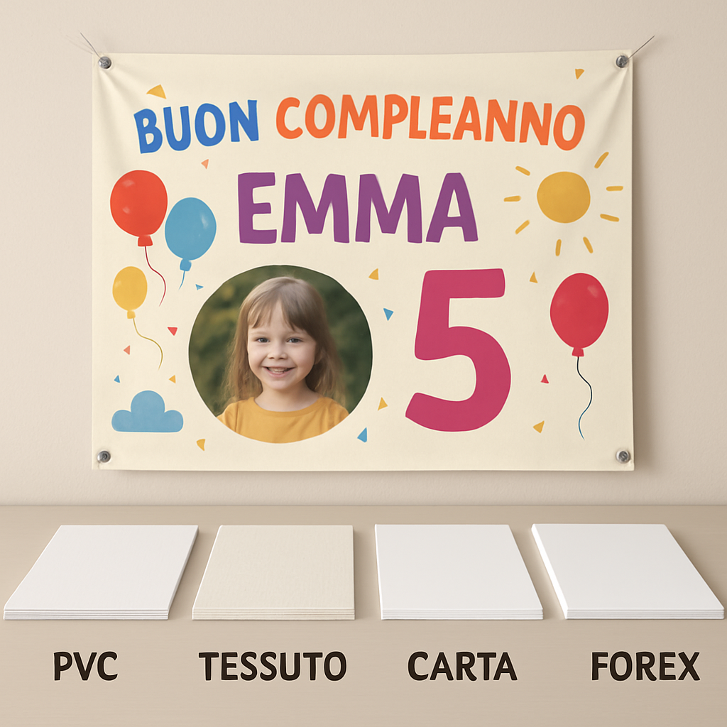 BANNER STRISCIONE compleanno - Minecraft - CON NOME foto ed età bimbo/a - 03 materiali