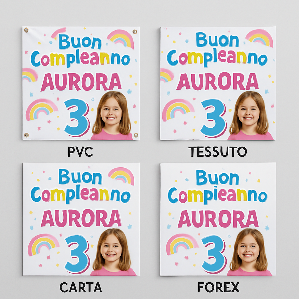 BANNER STRISCIONE compleanno - Me Contro Te MOD 3 - CON NOME foto ed età bimbo/a - 03 materiali