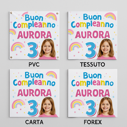 BANNER STRISCIONE compleanno - Me Contro Te MOD 3 - CON NOME foto ed età bimbo/a - 03 materiali