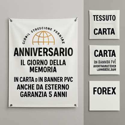 GLOBAL STRISCIONE FONDALE ANNIVERSARIO - IL GIORNO DELLA MEMORIA - IN CARTA O IN BANNER PVC ANCHE DA ESTERNO GARANZIA 5 ANNI - 03 materiali
