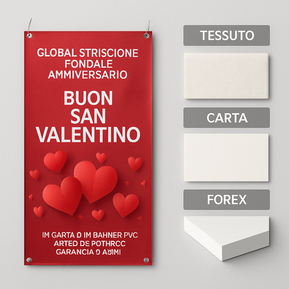 GLOBAL STRISCIONE FONDALE ANNIVERSARIO - BUON SAN VALENTINO - IN CARTA O IN BANNER PVC ANCHE DA ESTERNO GARANZIA 5 ANNI - 03 materiali