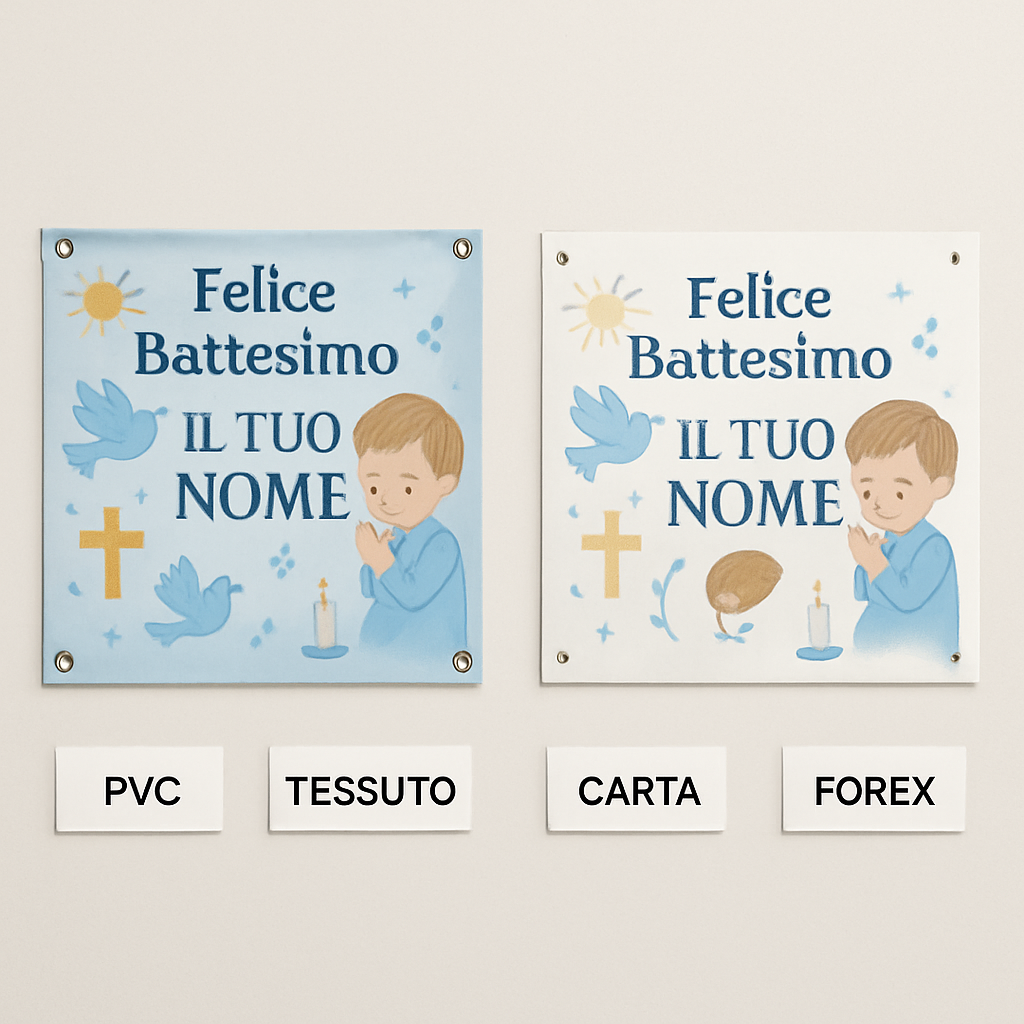 BANNER STRISCIONE BATTESIMO - Felice Battesimo - CON IL TUO NOME bimbo - 03 materiali