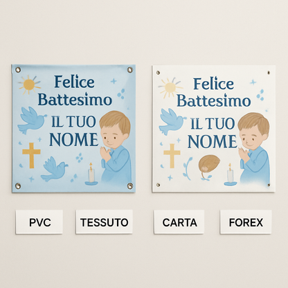 BANNER STRISCIONE BATTESIMO - Felice Battesimo - CON IL TUO NOME bimbo - 03 materiali
