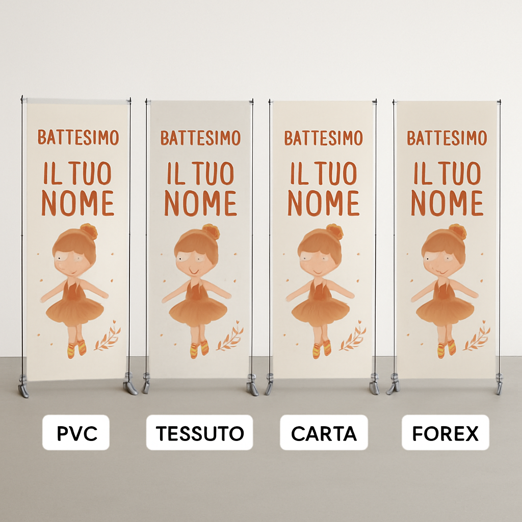 Banner striscione battesimo Ballerina Arancione personalizzato - 03 materiali