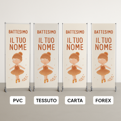 Banner striscione battesimo Ballerina Arancione personalizzato - 03 materiali