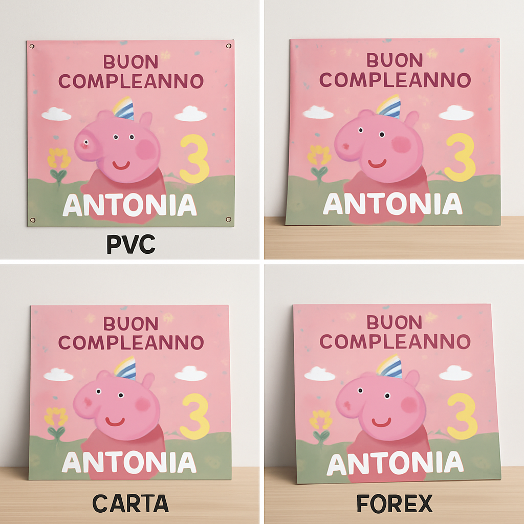BANNER STRISCIONE compleanno - Peppa Pig - CON NOME foto ed età bimbo/a - 03 materiali