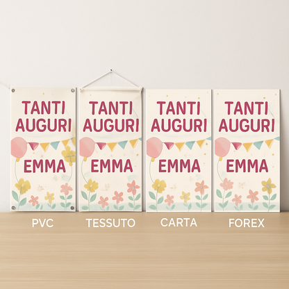 BANNER STRISCIONE compleanno - TANTI AUGURI FROZEN mod2 - CON NOME bimba bambina - 03 materiali