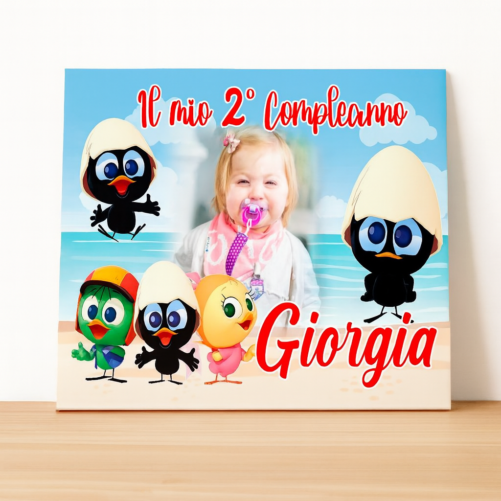 GLOBAL STRISCIONE FONDALE COMPLEANNO - Calimero - STRISCIONE PERSONALIZZATO IN CARTA O IN BANNER PVC ANCHE DA ESTERNO GARANZIA 5 ANNI - 03 materiali