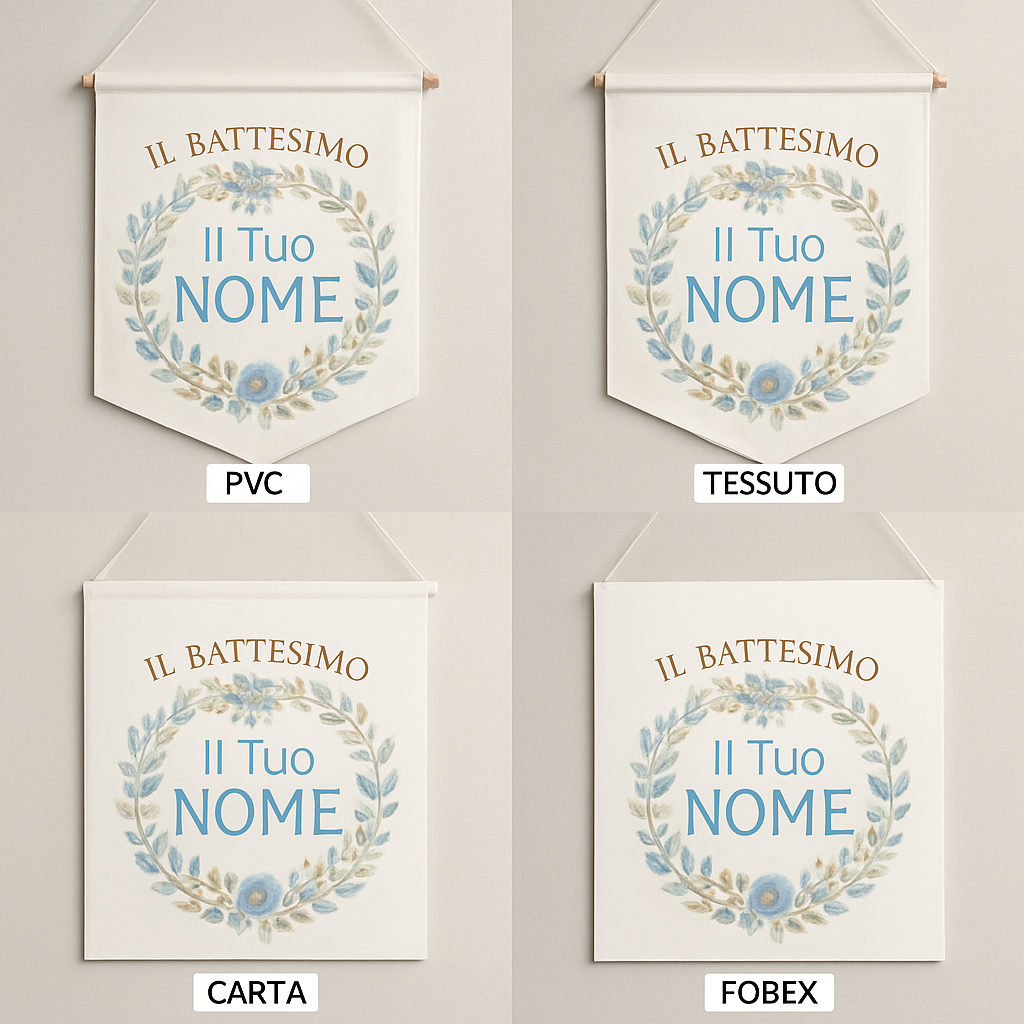 BANNER STRISCIONE BATTESIMO - Ghirlanda di fiori - CON IL TUO NOME bimbo - 03 materiali