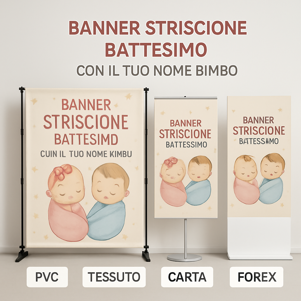 BANNER STRISCIONE BATTESIMO - Gemelli Boy and Girl - CON IL TUO NOME bimbo - 03 materiali