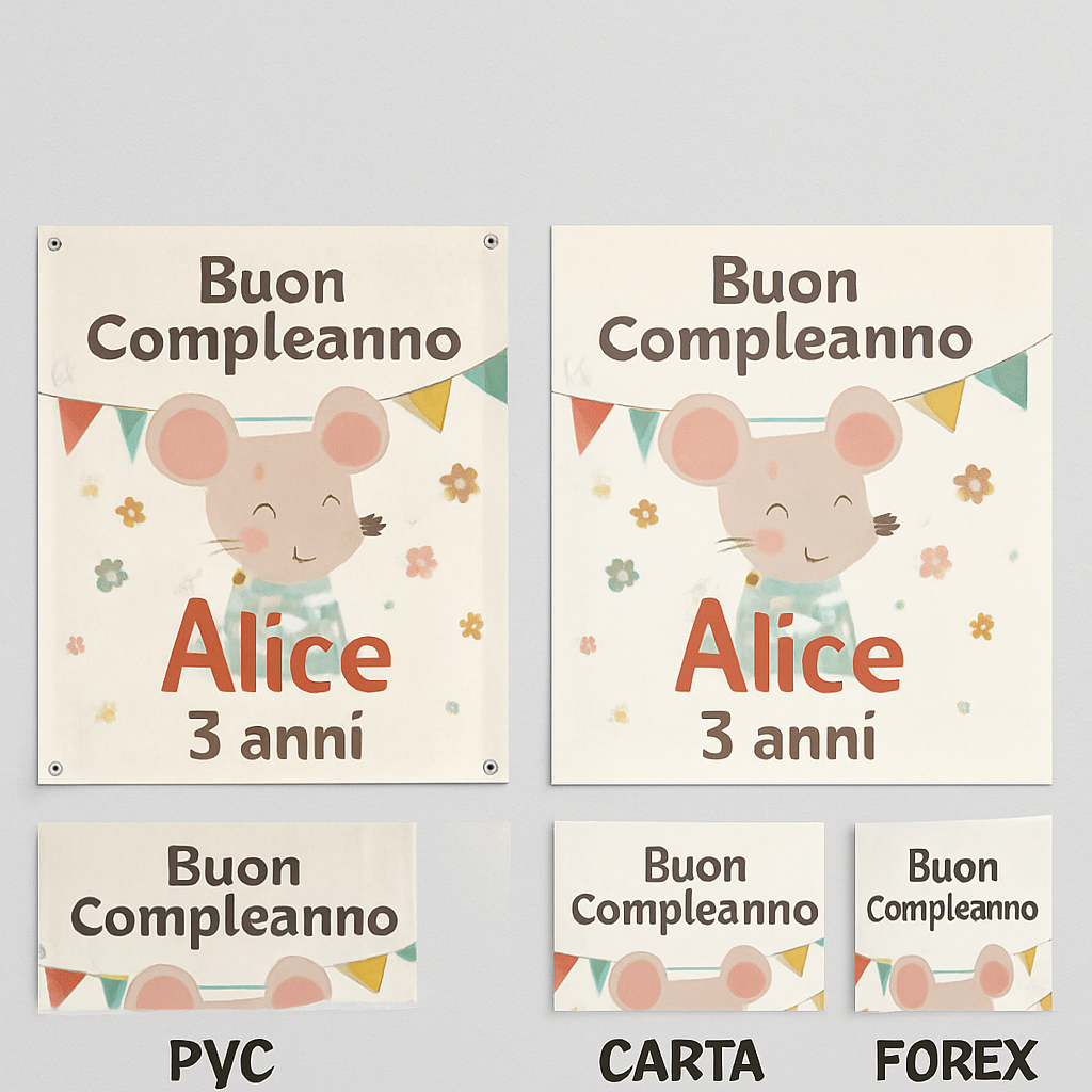 BANNER STRISCIONE compleanno - Mickey Mouse - CON NOME foto ed età bimbo/a - 03 materiali