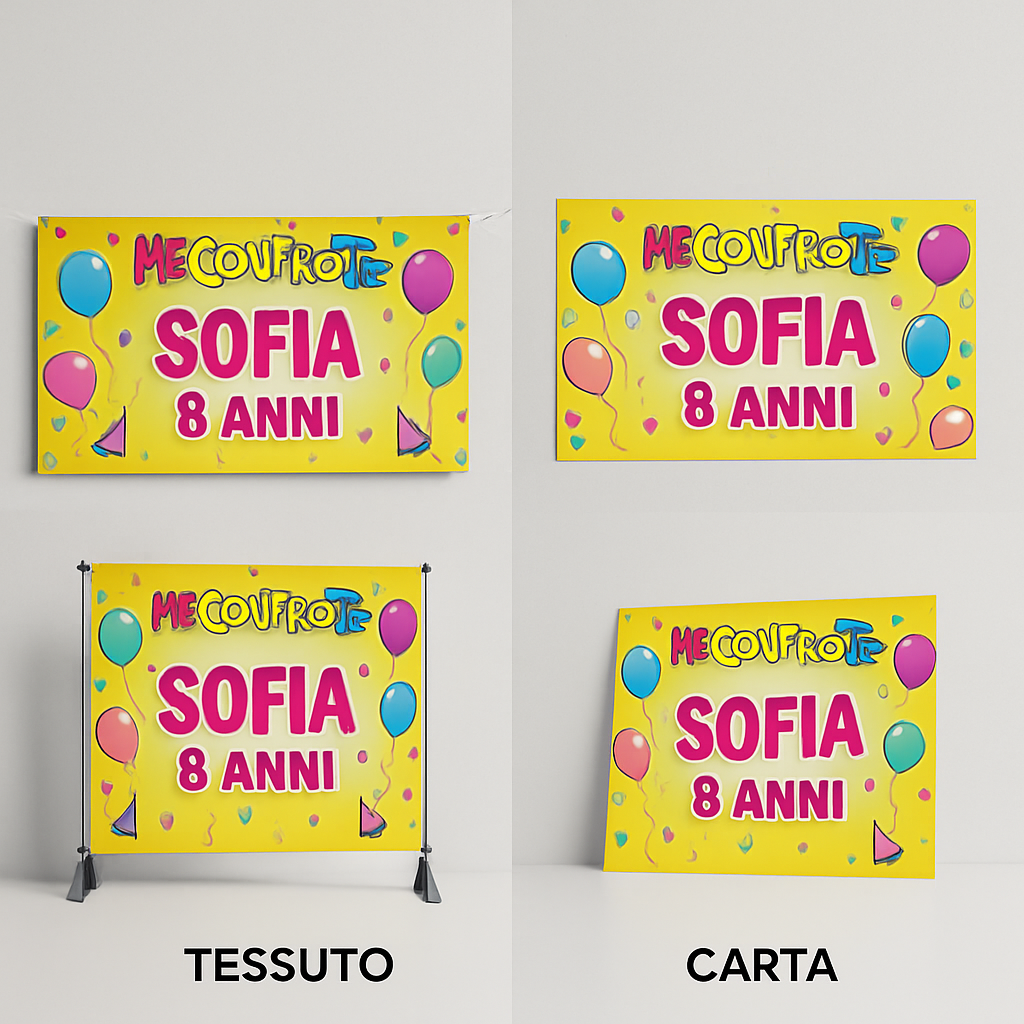 BANNER STRISCIONE compleanno - Me Contro Te - CON NOME ed età bimbo/a - 03 materiali