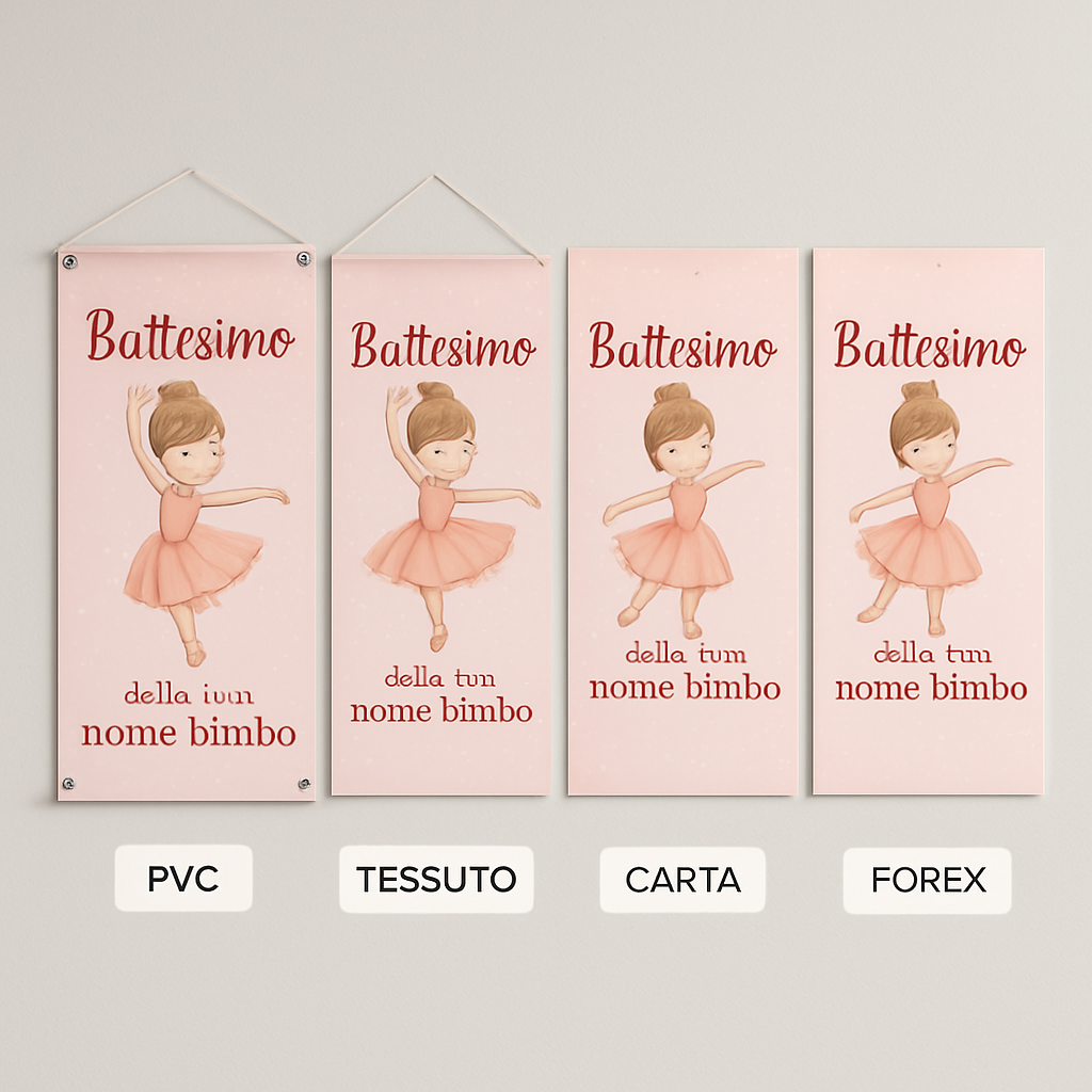 Banner striscione battesimo Ballerina Rotante personalizzato - 03 materiali