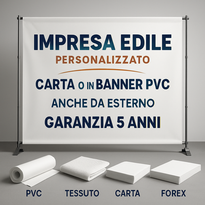 GLOBAL STRISCIONE FONDALE ATTIVITÀ - IMPRESA EDILE - PERSONALIZZATO IN CARTA O IN BANNER PVC ANCHE DA ESTERNO GARANZIA 5 ANNI - 03 materiali