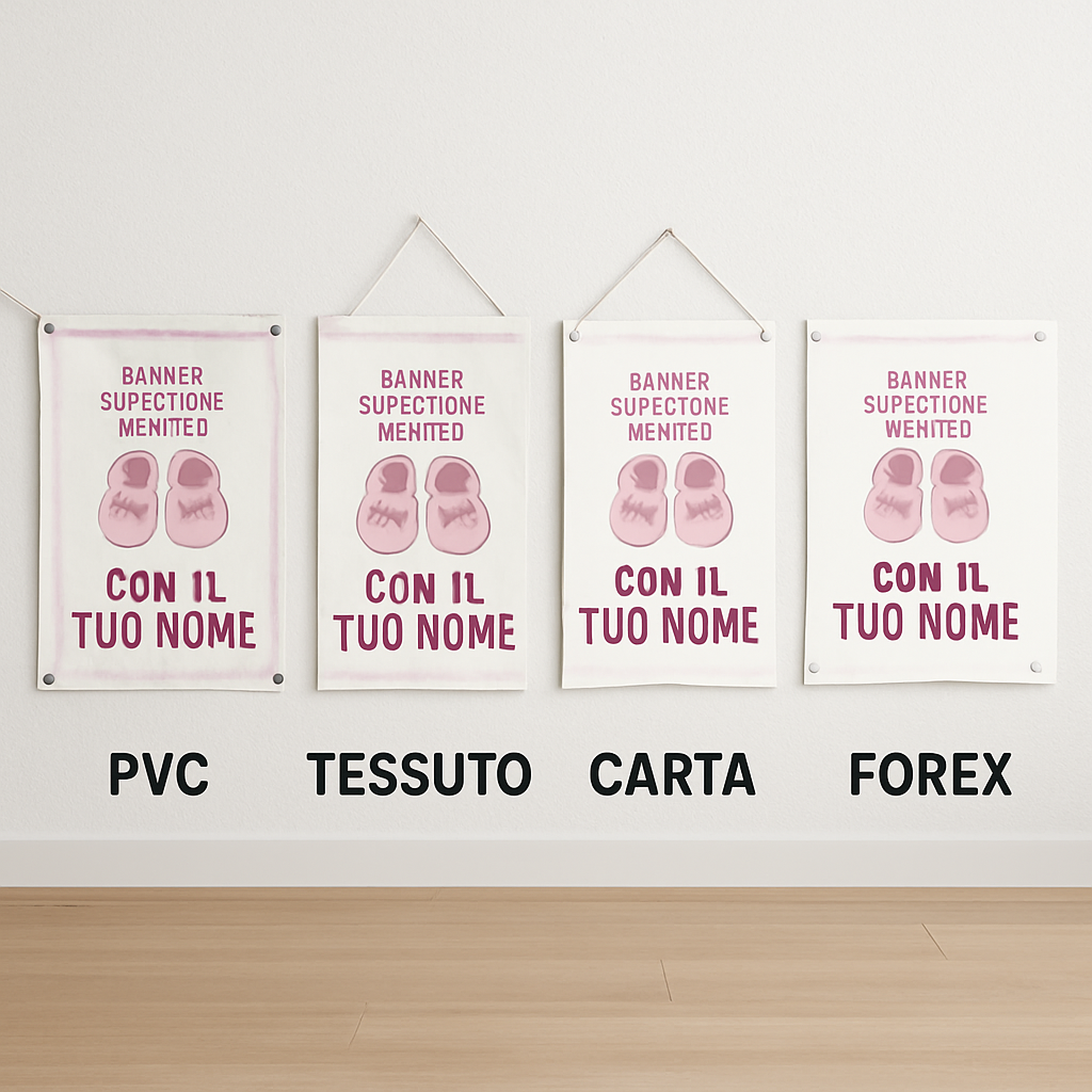 BANNER STRISCIONE NASCITA - Gemelle scarpette - CON IL TUO NOME bimbo neonato - 03 materiali