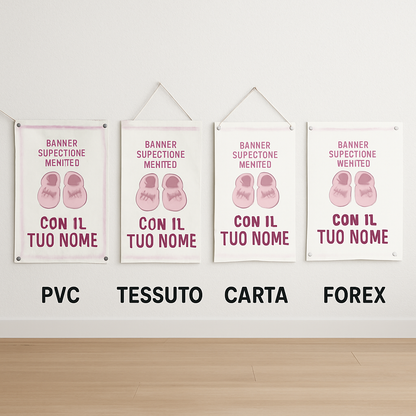 BANNER STRISCIONE NASCITA - Gemelle scarpette - CON IL TUO NOME bimbo neonato - 03 materiali