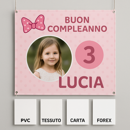 BANNER STRISCIONE compleanno - Topolina - CON NOME foto ed età bimbo/a - 03 materiali