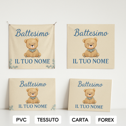 BANNER STRISCIONE BATTESIMO - Battesimo Orsetto - CON IL TUO NOME bimbo - 03 materiali