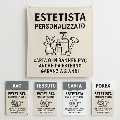 GLOBAL STRISCIONE FONDALE ATTIVITÀ - ESTETISTA - PERSONALIZZATO IN CARTA O IN BANNER PVC ANCHE DA ESTERNO GARANZIA 5 ANNI - 03 materiali
