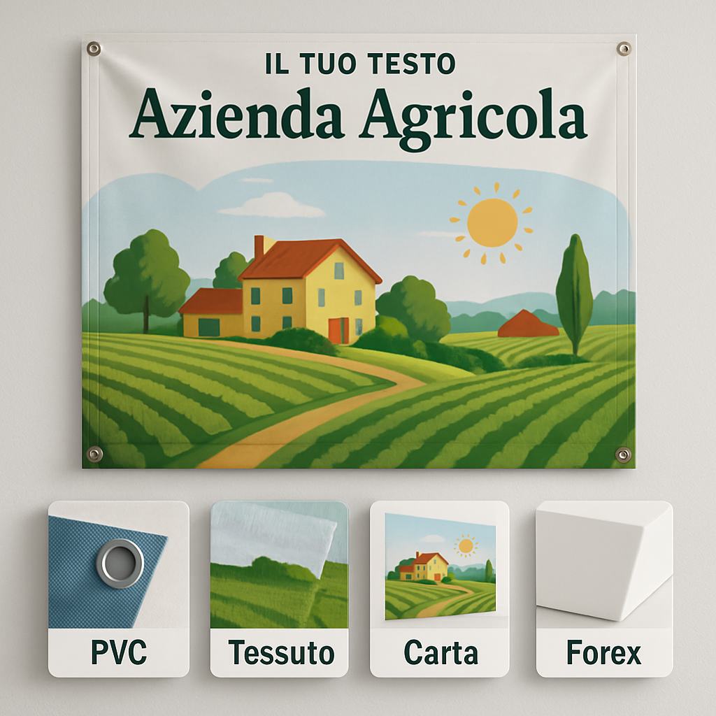GLOBAL STRISCIONE FONDALE ATTIVITÀ - AZIENDA AGRICOLA - PERSONALIZZATO IN CARTA O IN BANNER PVC ANCHE DA ESTERNO GARANZIA 5 ANNI - 03 materiali
