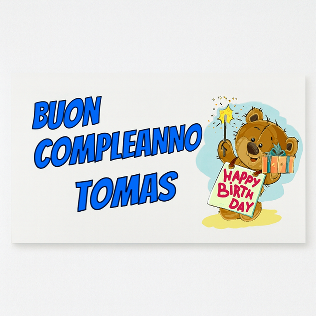 GLOBAL STRISCIONE FONDALE COMPLEANNO - BUON COMPLEANNO - CON NOME PERSONALIZZATO IN CARTA O IN BANNER PVC ANCHE DA ESTERNO GARANZIA 5 ANNI - 03 materiali