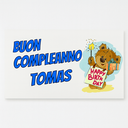 GLOBAL STRISCIONE FONDALE COMPLEANNO - BUON COMPLEANNO - CON NOME PERSONALIZZATO IN CARTA O IN BANNER PVC ANCHE DA ESTERNO GARANZIA 5 ANNI - 03 materiali