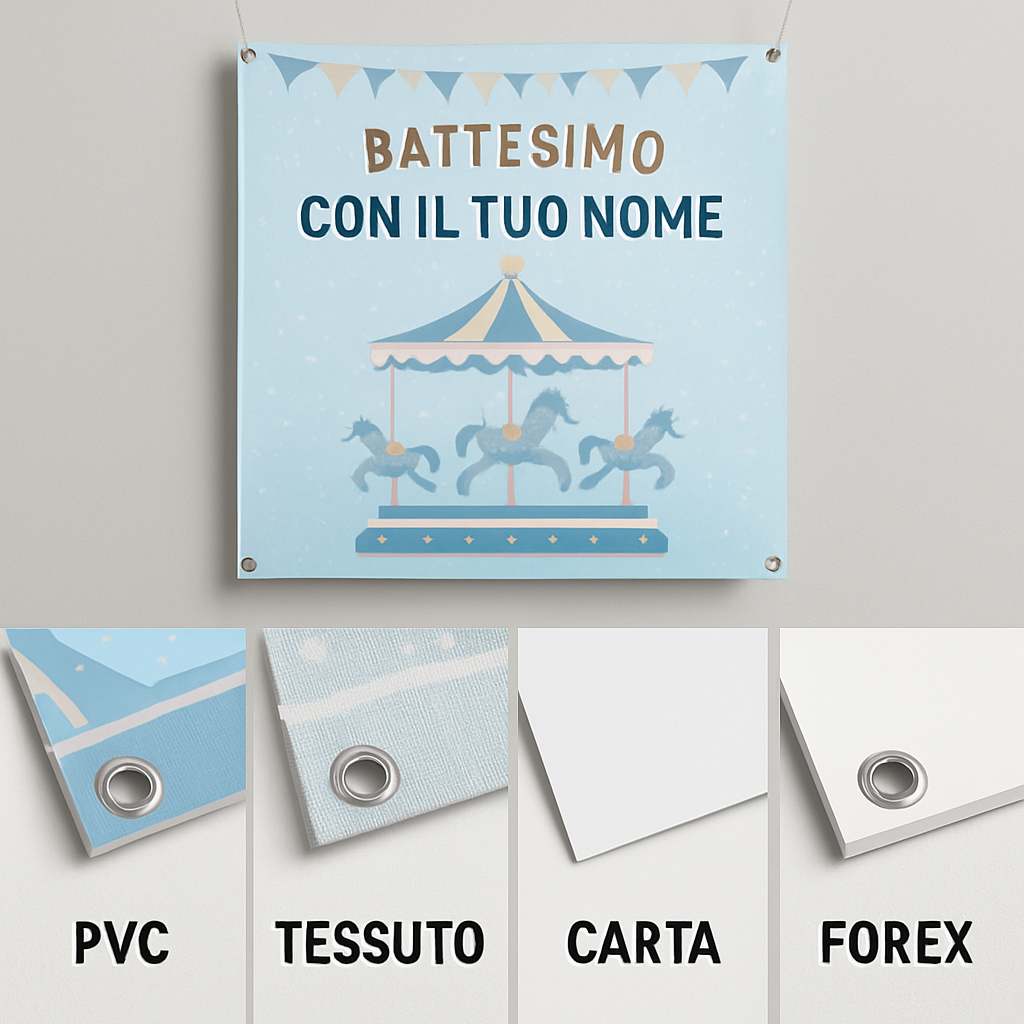 Copia del BANNER STRISCIONE BATTESIMO - Giostra - CON IL TUO NOME bimbo - 03 materiali