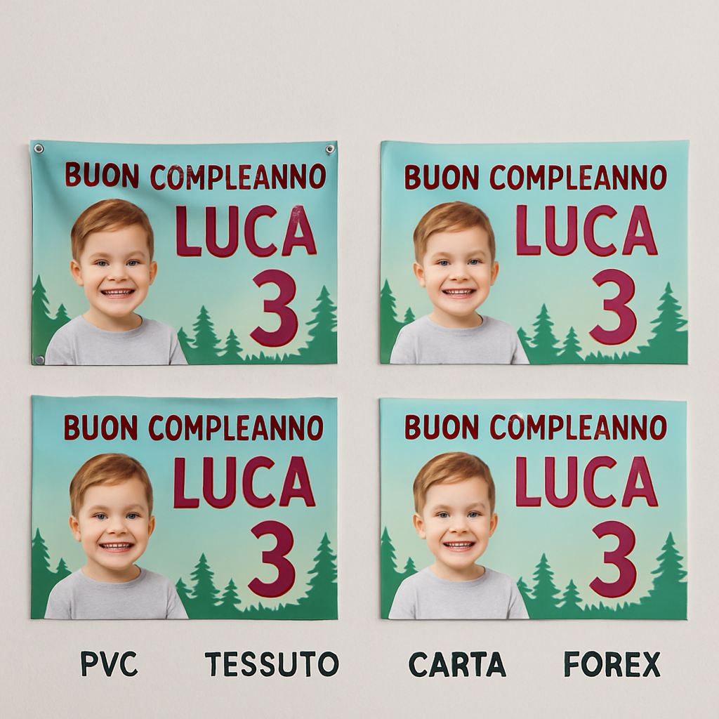 BANNER STRISCIONE compleanno - Masha e Orso MOD 3 - CON NOME foto ed età bimbo/a - 03 materiali