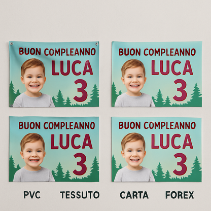 BANNER STRISCIONE compleanno - Masha e Orso MOD 3 - CON NOME foto ed età bimbo/a - 03 materiali