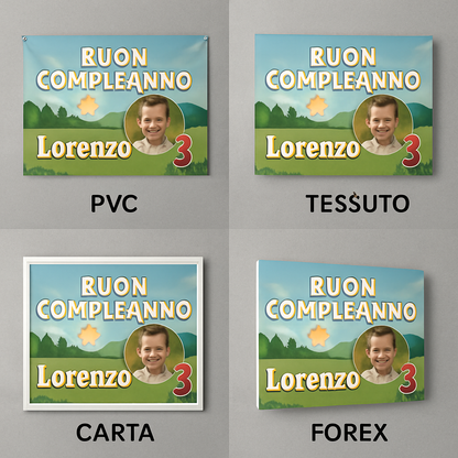 BANNER STRISCIONE compleanno - Masha e Orso MOD 2 - CON NOME foto ed età bimbo/a - 03 materiali