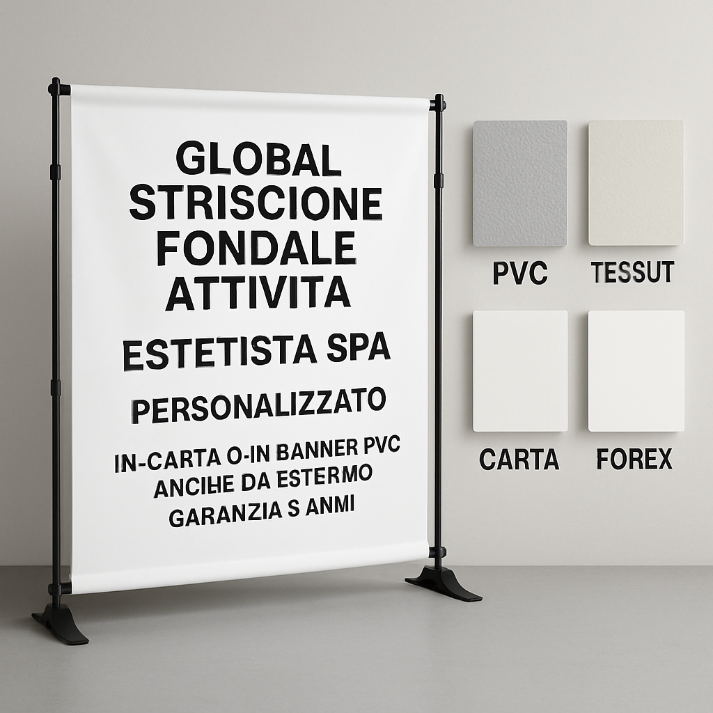 GLOBAL STRISCIONE FONDALE ATTIVITÀ - ESTETISTA SPA - PERSONALIZZATO IN CARTA O IN BANNER PVC ANCHE DA ESTERNO GARANZIA 5 ANNI - 03 materiali