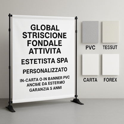 GLOBAL STRISCIONE FONDALE ATTIVITÀ - ESTETISTA SPA - PERSONALIZZATO IN CARTA O IN BANNER PVC ANCHE DA ESTERNO GARANZIA 5 ANNI - 03 materiali